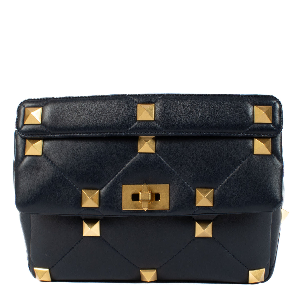 Valentino Garavani Blue Leather Roman Stud Medium Shoulder Bag