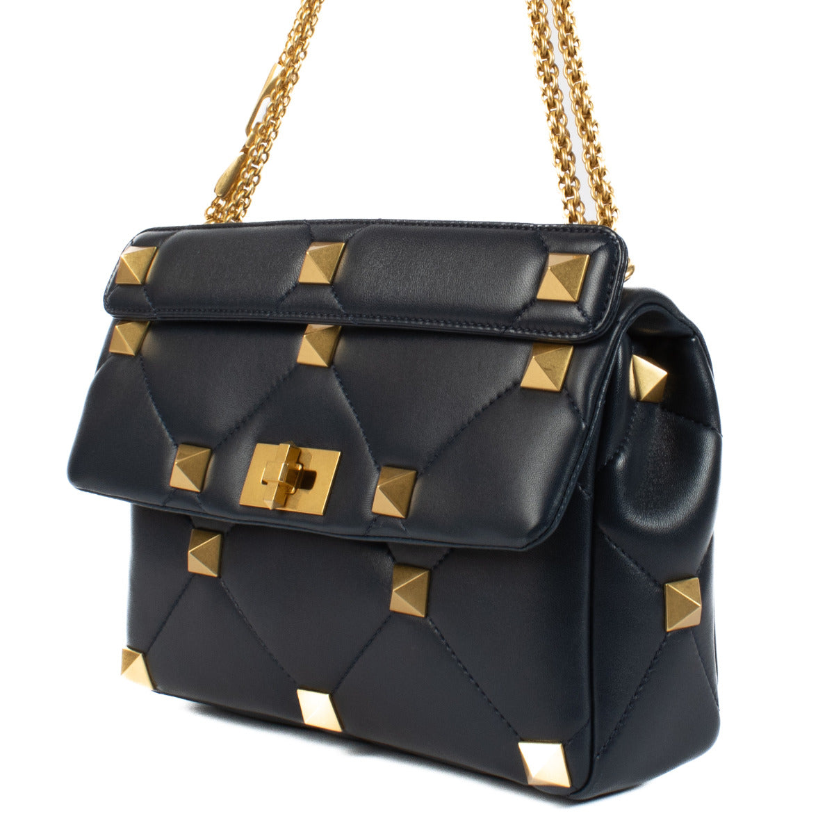 Valentino Garavani Blue Leather Large Roman Stud Bag