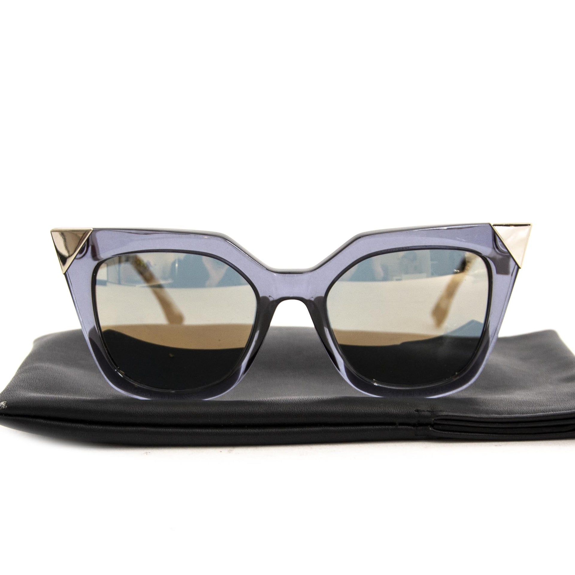 Fendi Blue Iridia Metal Tip Cat Eye Sunglasses