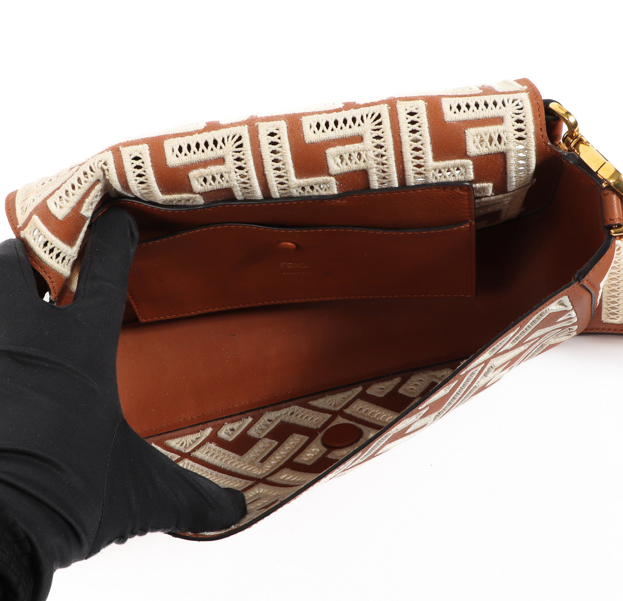Fendi Brown Embroidered FF Medium Baguette Bag