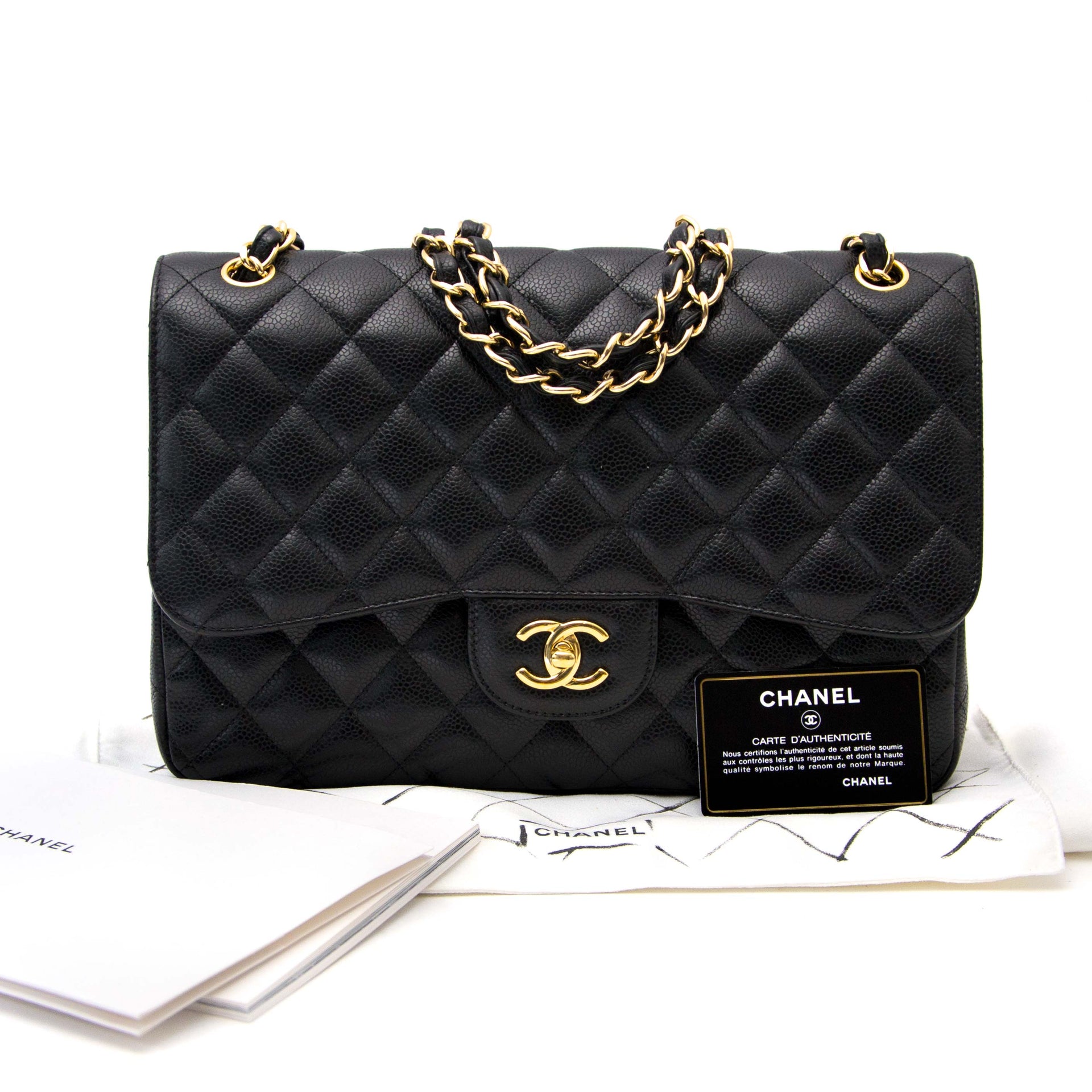 koop veilig online aan de beste prijs Chanel Black Jumbo Classic Flap Bag