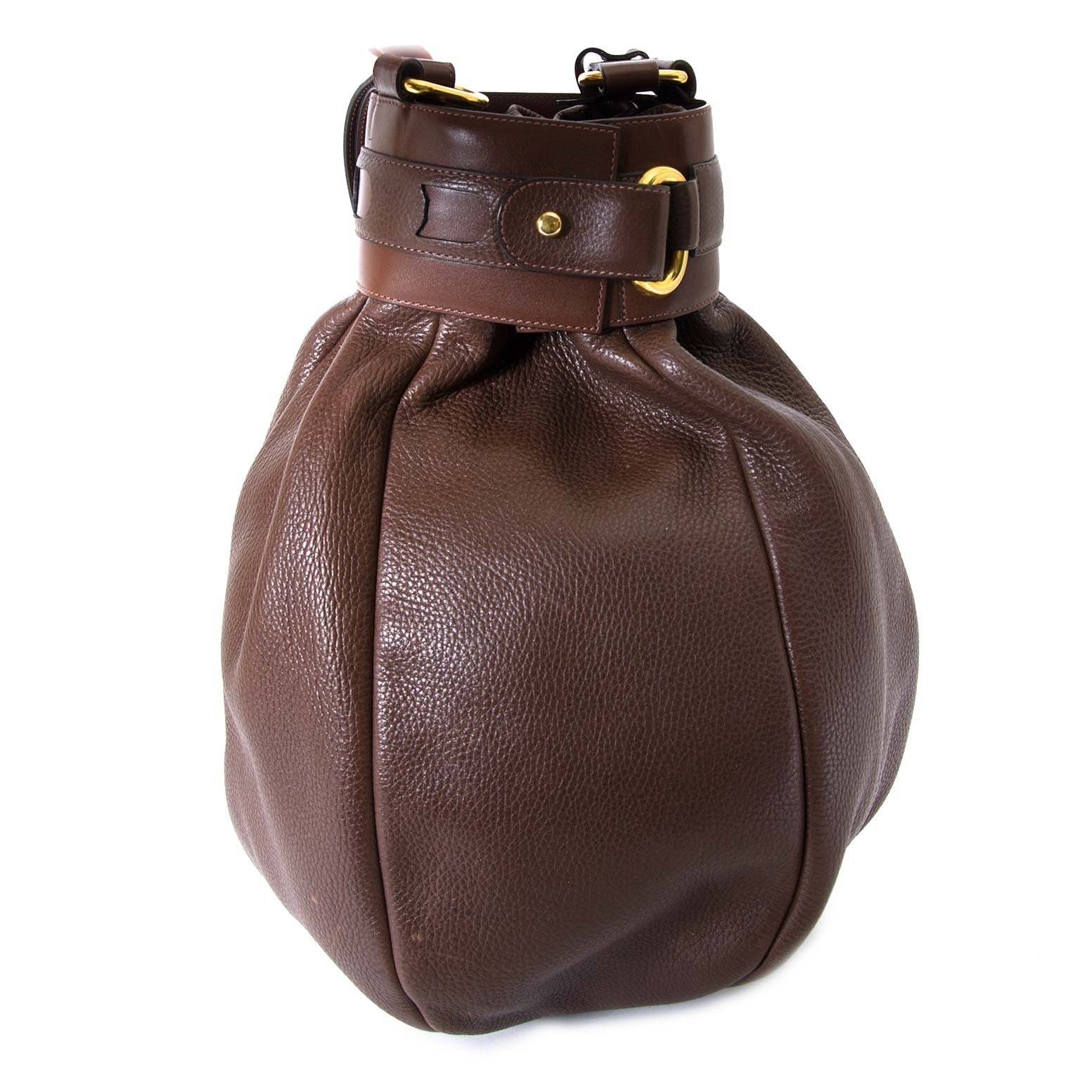 Delvaux Brown Leather Ecole Bucket Bag now for sale at labellov vintage fashion webshop belgium