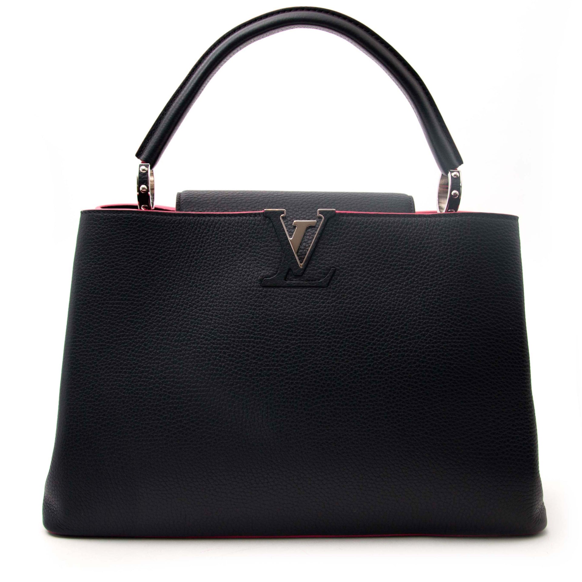 Louis Vuitton Dark Blue Capucines MM Taurillon Pink Lining