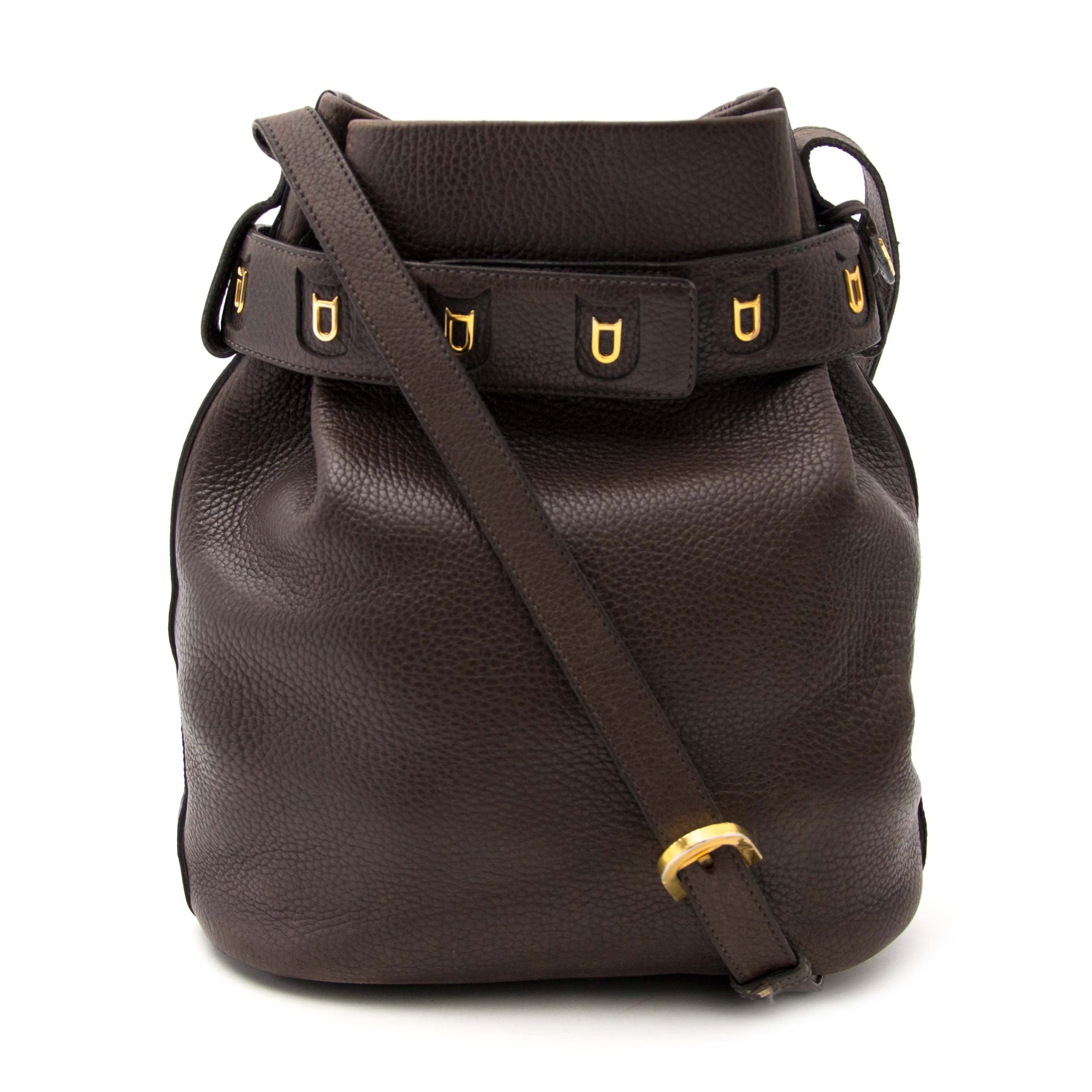 acheter en ligne seconde main sac a main Delvaux Dark Brown Bucket Bag