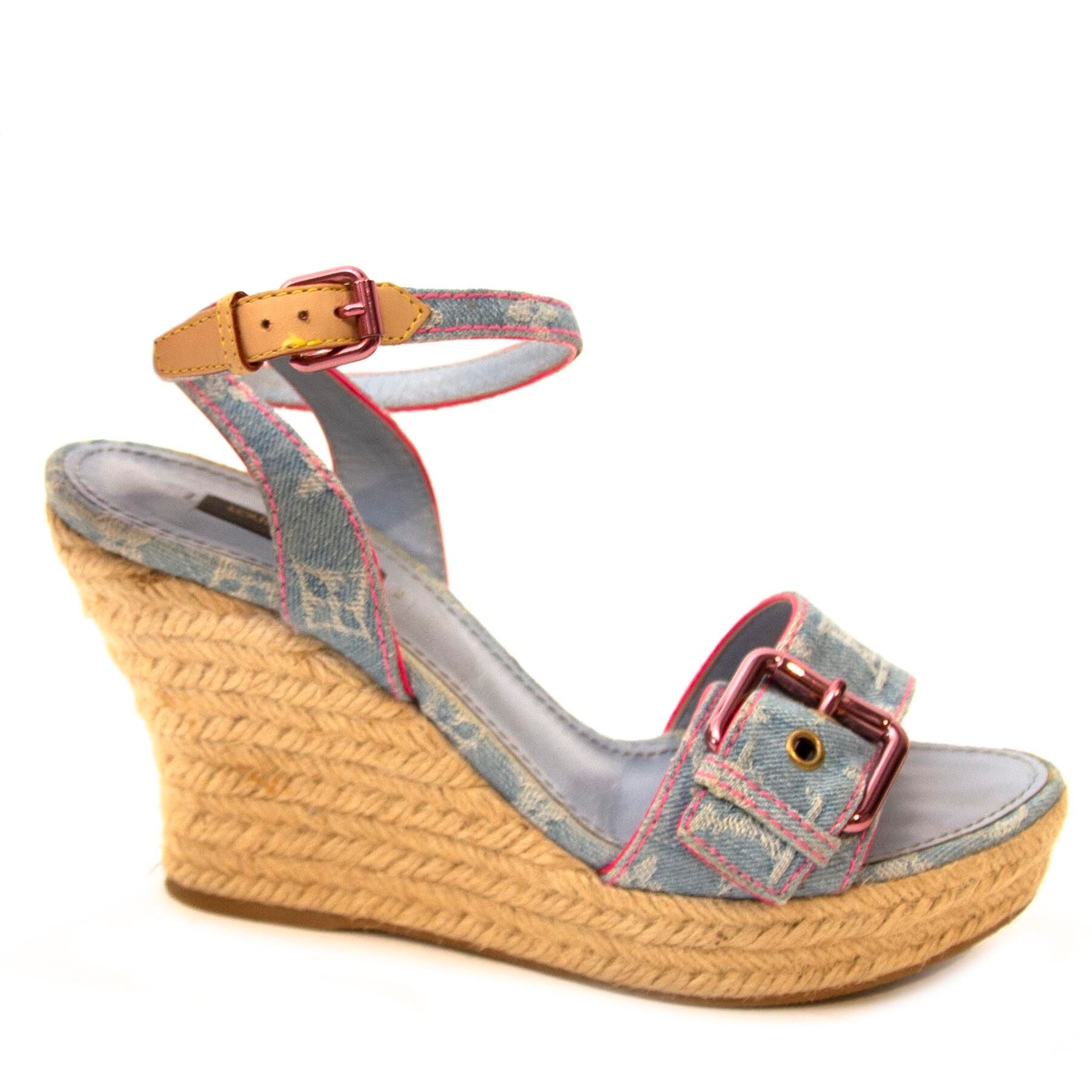 Louis Vuitton Denim Monogram Espadrille Wedge Sandals - Size 38,5