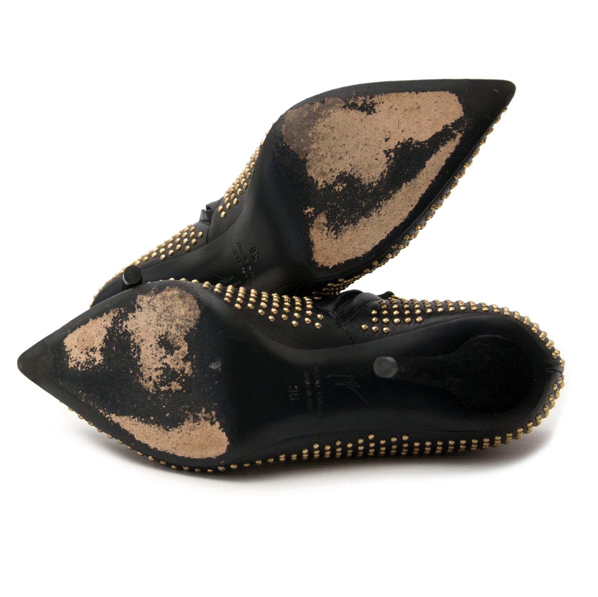 shop safe online secondhand Giuseppe Zanotti Black & Gold Studded Ankle Booties - Size 36