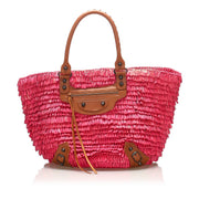 Balenciaga Pink Panier Raffia Basket Bag