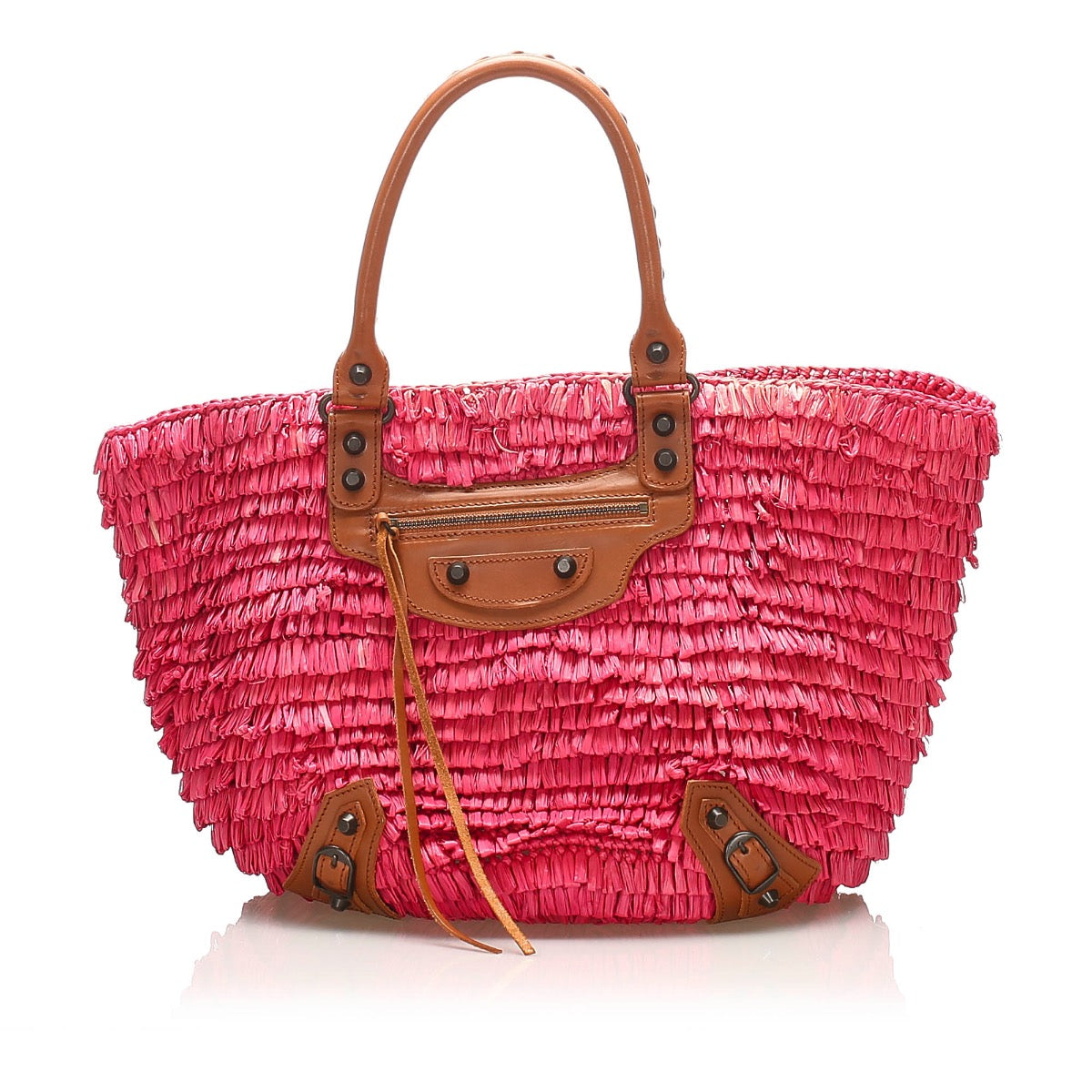 Balenciaga Pink Panier Raffia Basket Bag