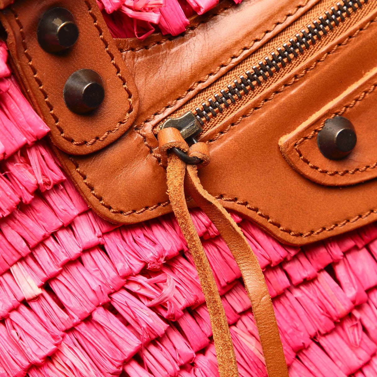 Balenciaga Pink Panier Raffia Basket Bag
