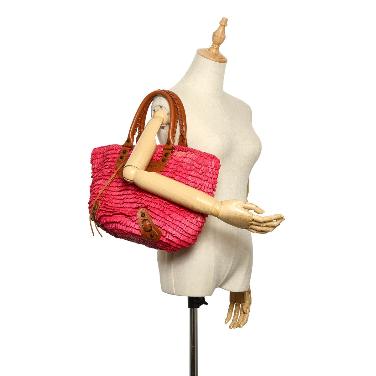 Balenciaga Pink Panier Raffia Basket Bag