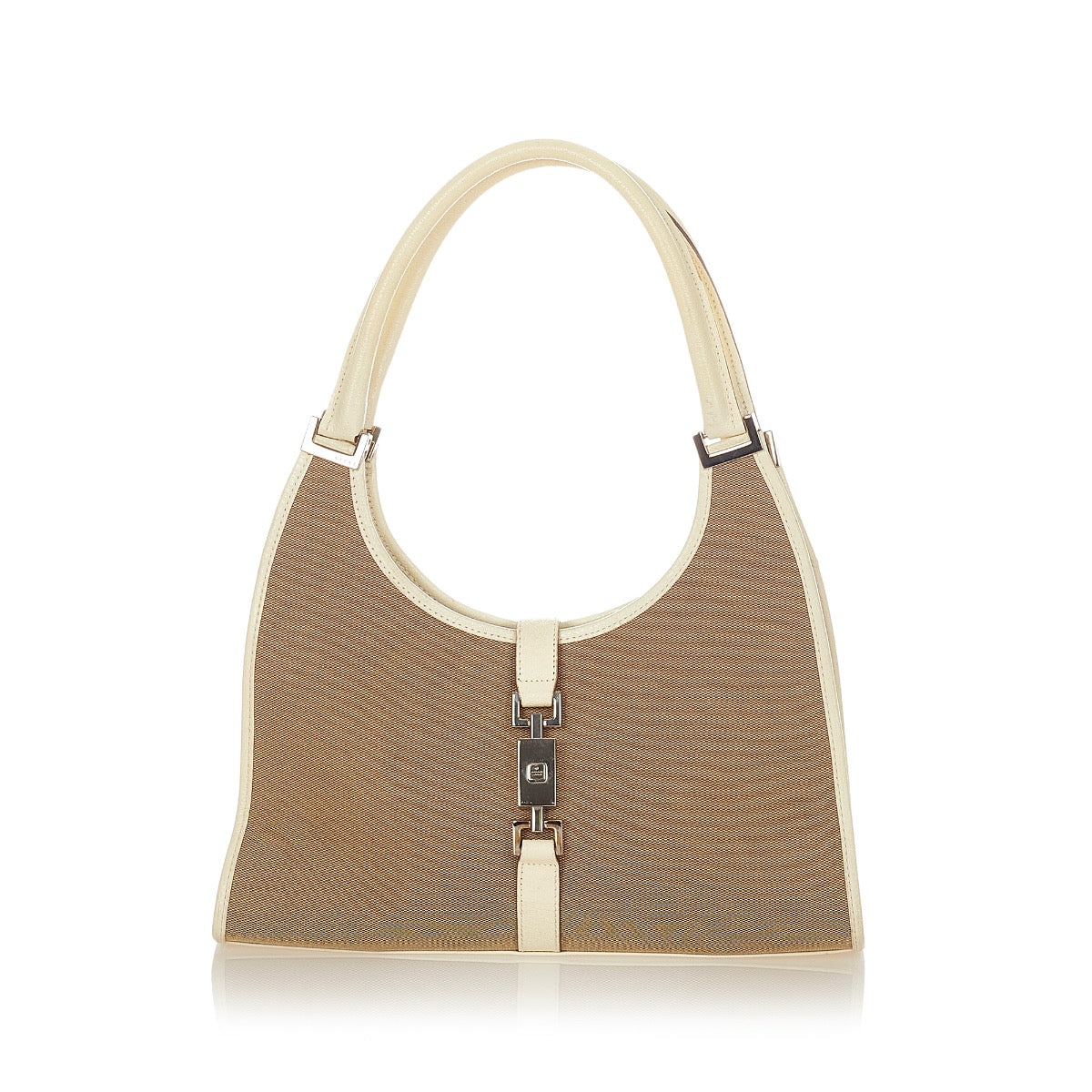 Buy online an authentic second hand Gucci Beige/White Canvas Jackie Shoulder Bag in very good condition at Labellov in Antwerp.