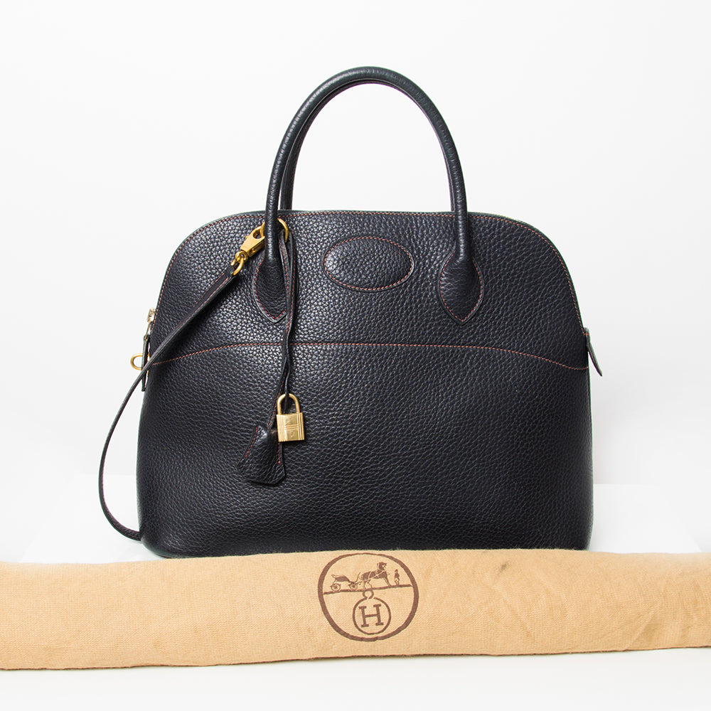 seconde main authentique vintage designer bolide hermes sac a main en cuir noir