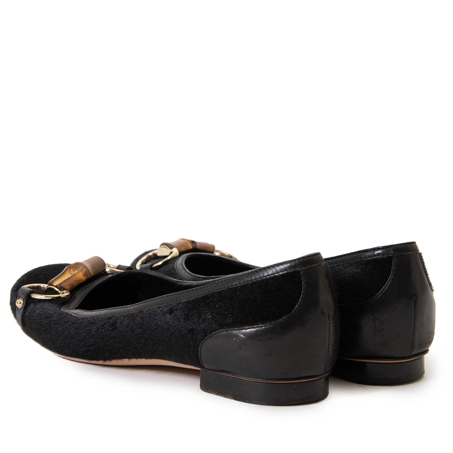 buy Gucci Black Ponyhair Horsebit Flats - Size 37 at labellov for the best price