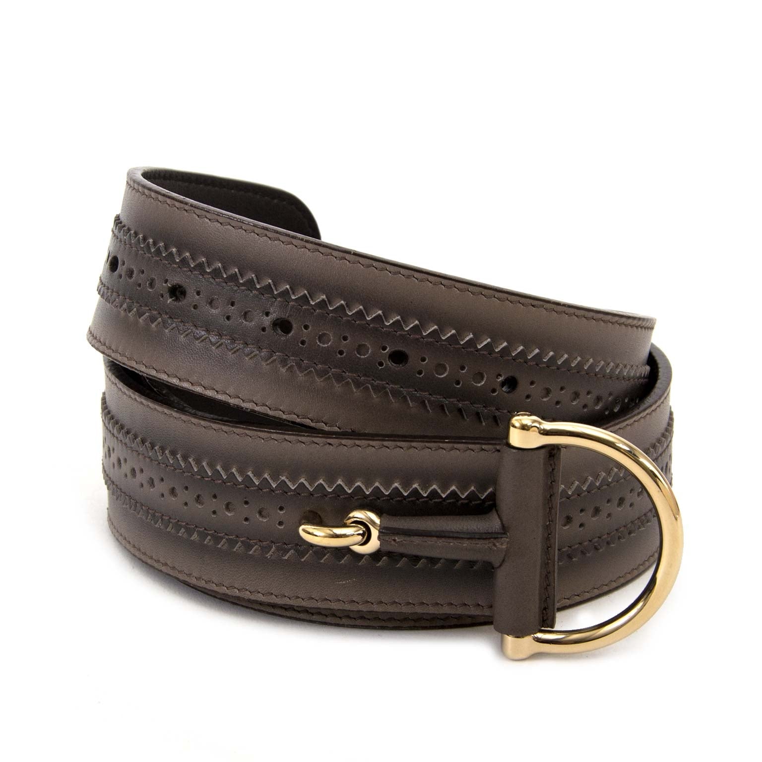 gucci grey leather horsebit belt now for sale at labellov vintage fashion webshop belgium