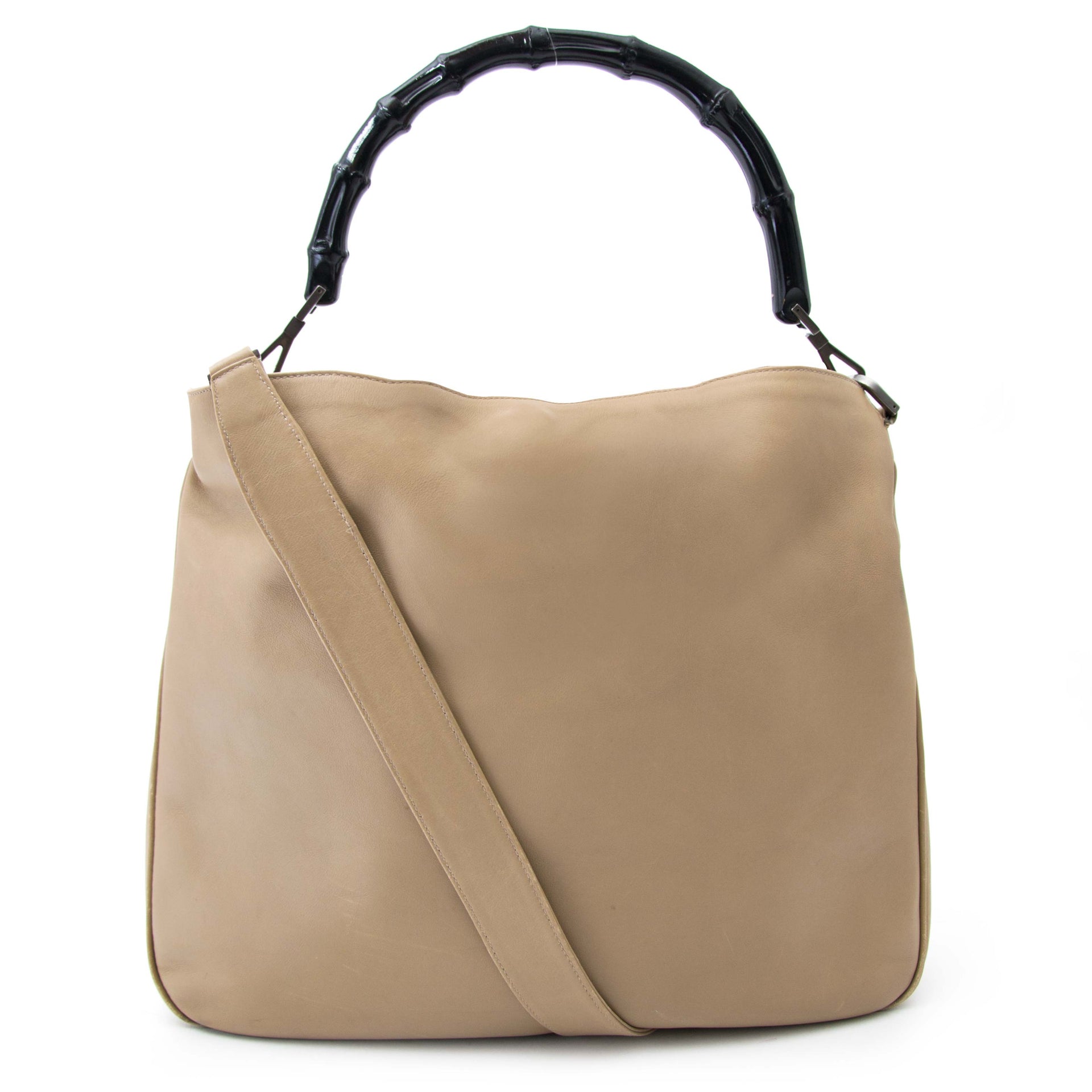 koop veilig online aan de beste prijs Gucci Taupe Bamboo Shoulder Bag