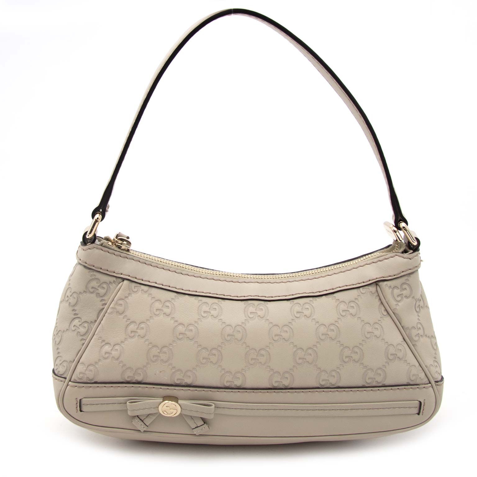 Gucci Small Beige Leather Bag With Monogram Pattern