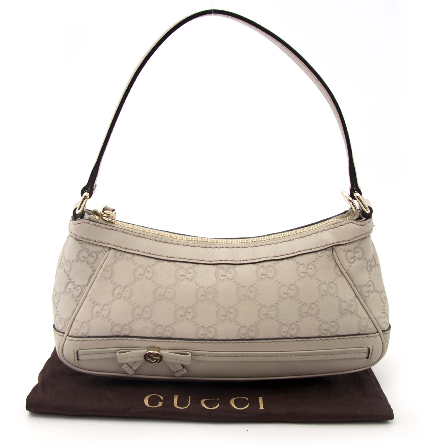 Gucci Small Beige Leather Bag With Monogram Pattern