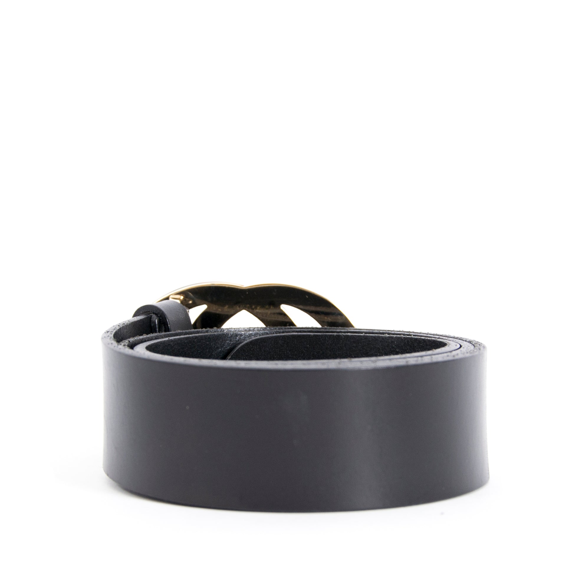 koop online jouw tweedehands Gucci Black Leather Belt Double G Buckle - size 85
