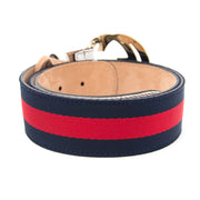 Authentieke Gucci riem, rood en blauw voor juiste prijs bij LabelLOV vintage webshop. Gucci Belt red and blue. Veilig online winkelen. Luxe, vintage, mode. Antwerpen, België.