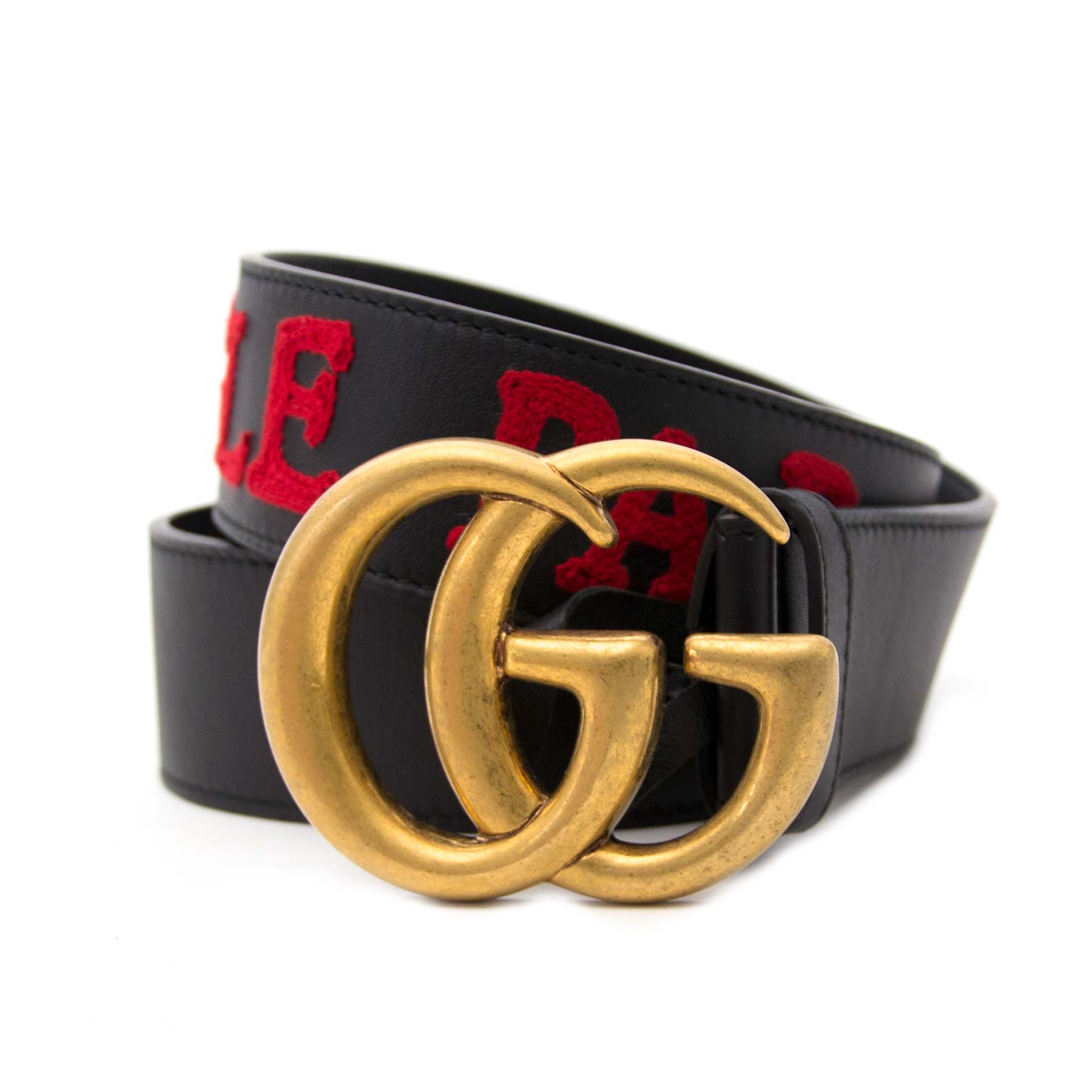 Bent u op zoek naar een authentieke Gucci Leather L'Aveugle Par L'Amour Belt - size 80?
