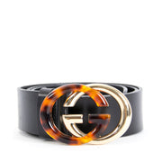 koop veilig online jouw tweedehands Gucci Black Leather Belt Double G Buckle - size 85