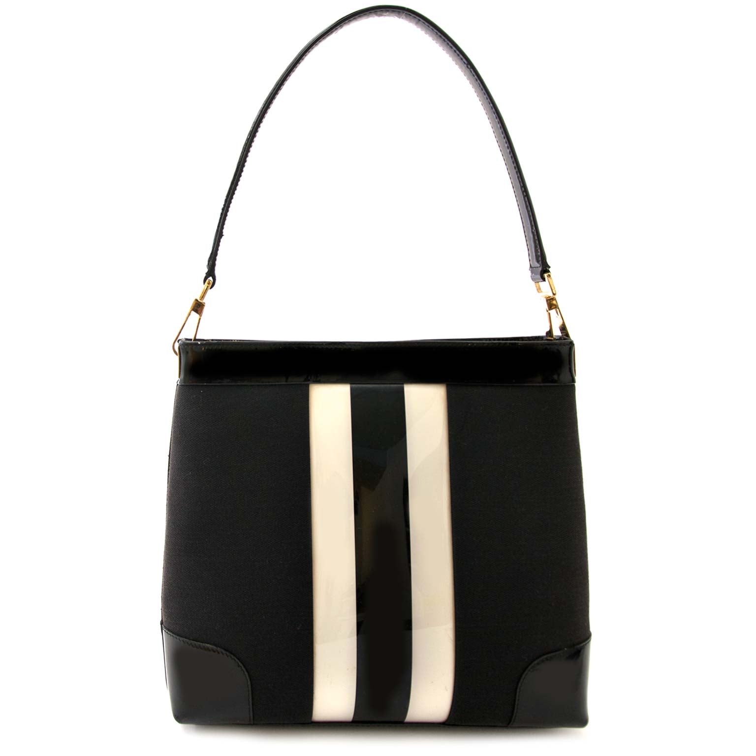 Are you looking for an authentic Gucci Signature Fabric Stripe Black Vinyl Shoulder Bag?
