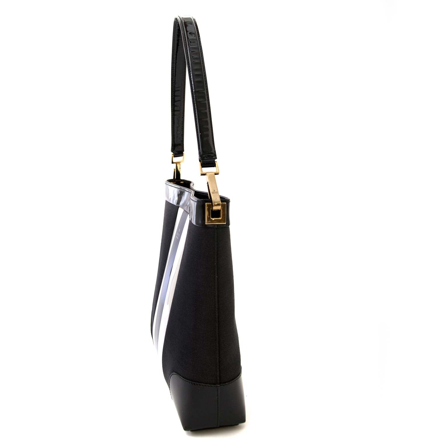 Are you looking for an authentic designer Gucci Signature Fabric Stripe Black Vinyl Shoulder Bag?