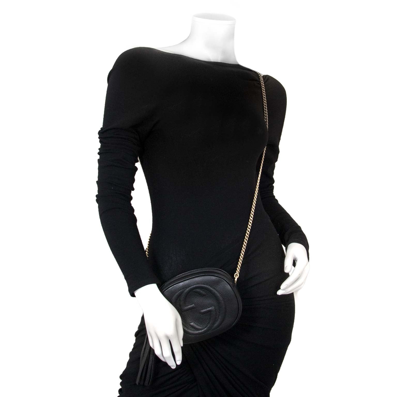 gucci black leather soho mini chain crossbody bag now for sale at labellov vintage fashion webshop belgium
