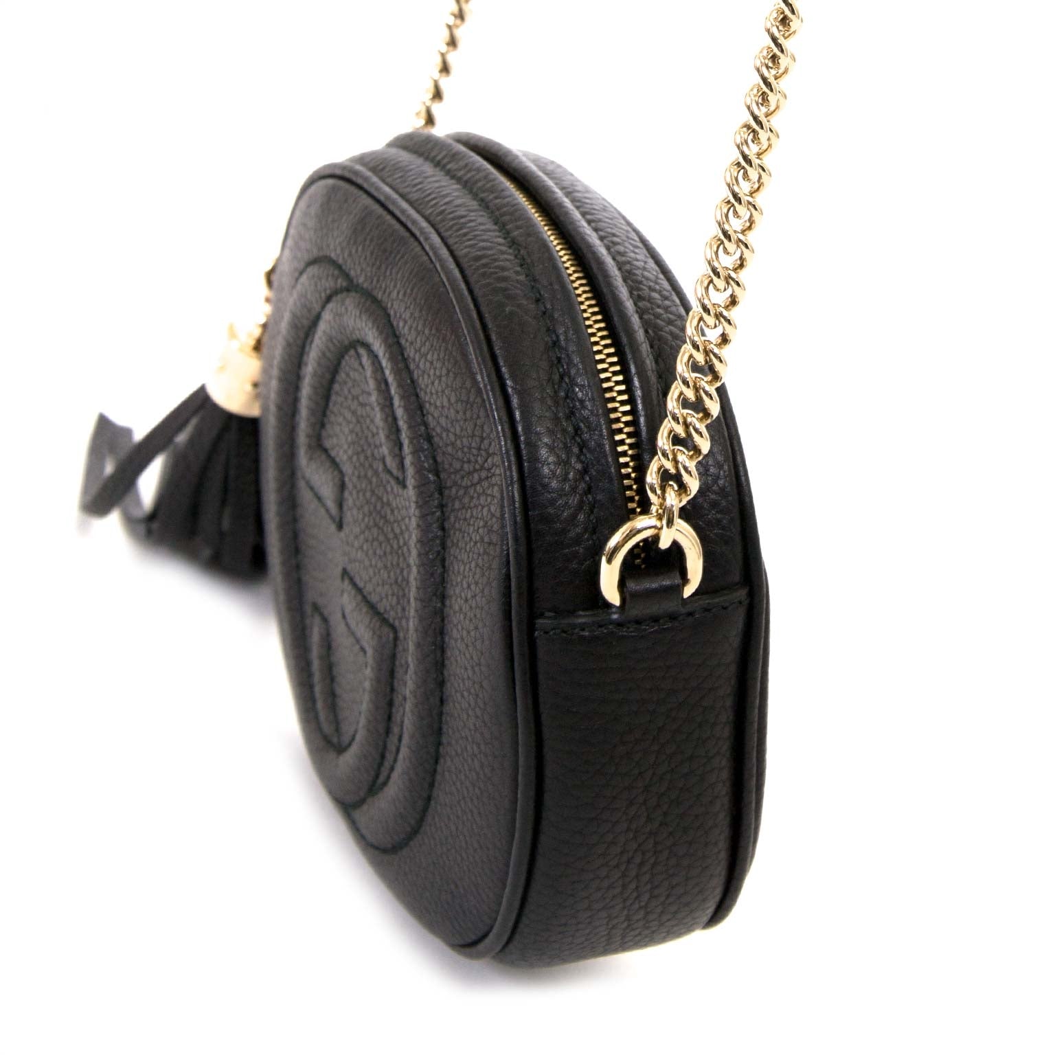 gucci black leather soho mini chain crossbody bag now for sale at labellov vintage fashion webshop belgium