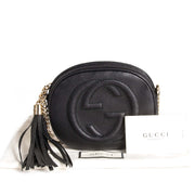 gucci black leather soho mini chain crossbody bag now for sale at labellov vintage fashion webshop belgium