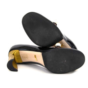 koop veilig online tegen de best prijs Gucci Black Patent Leather Gold Tone High Heel Mary Jane Pumps - Size 39