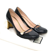 shop safe onine secondhand Gucci Black Patent Leather Gold Tone High Heel Mary Jane Pumps - Size 39