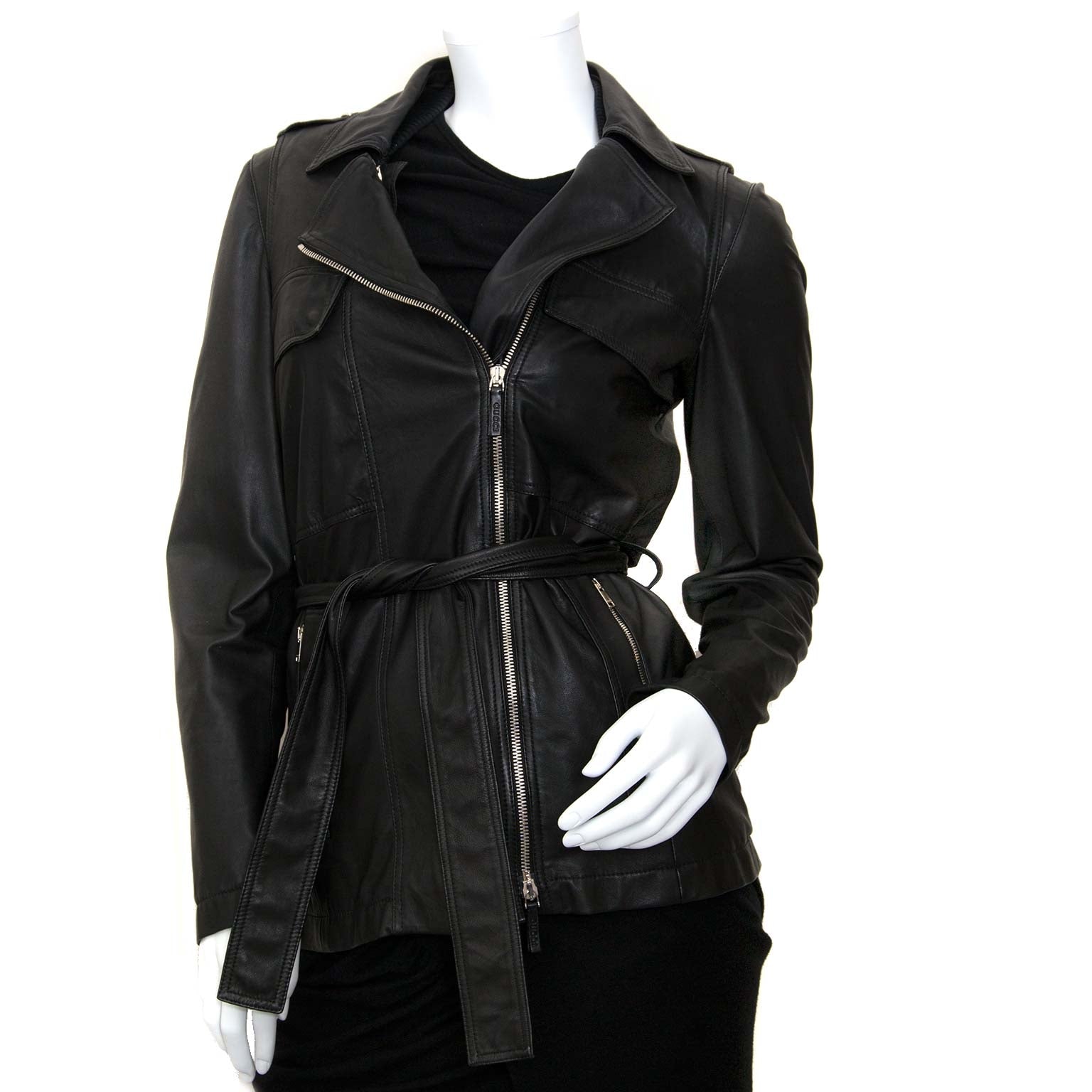 gucci black leather jacket now for sale at labellov vintage fashion webshop belgium