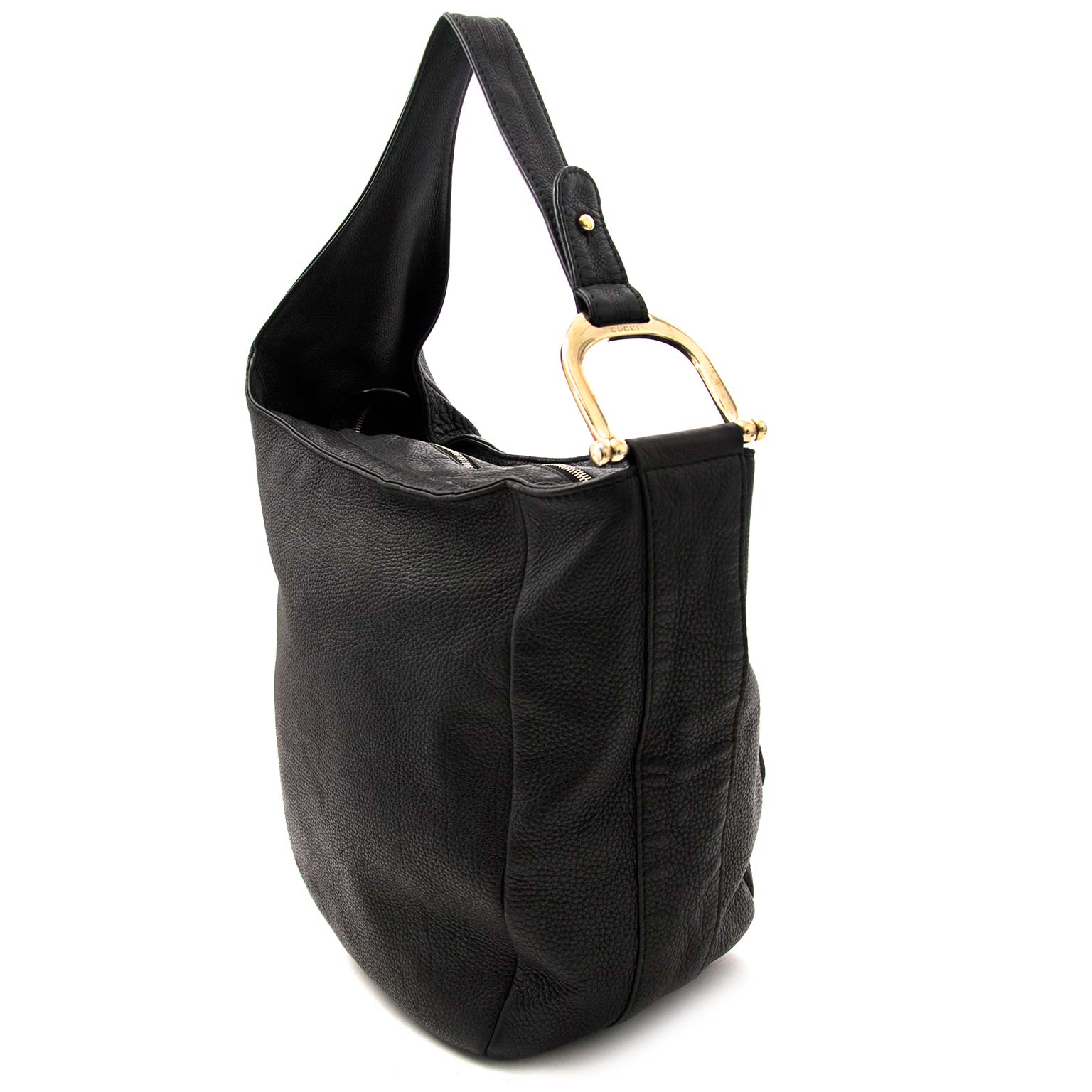 shop safe Gucci Black Leather Medium Greenwich Shoulder Bag Grey