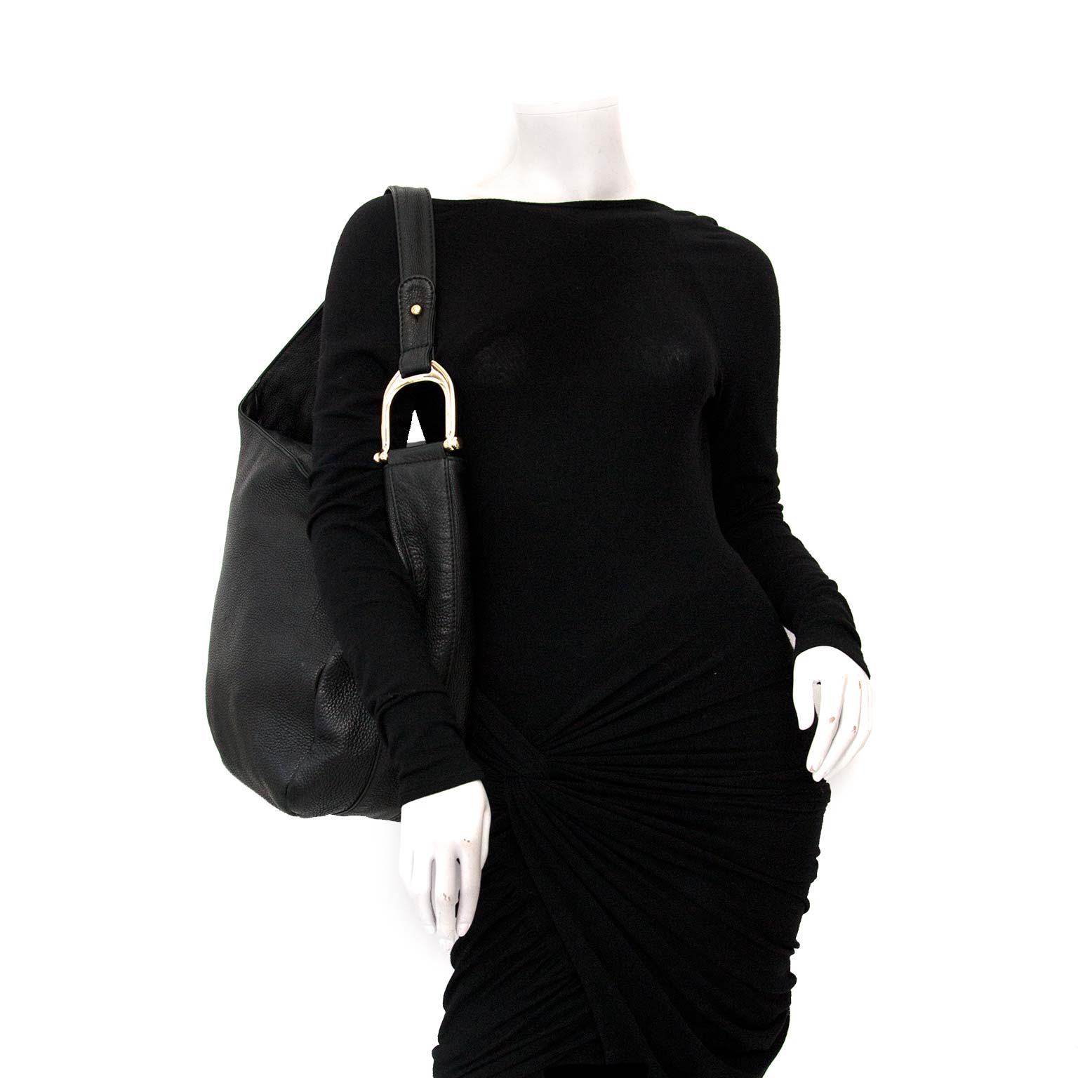 koop veilig online aan de beste prijs Gucci Black Leather Medium Greenwich Shoulder Bag Grey