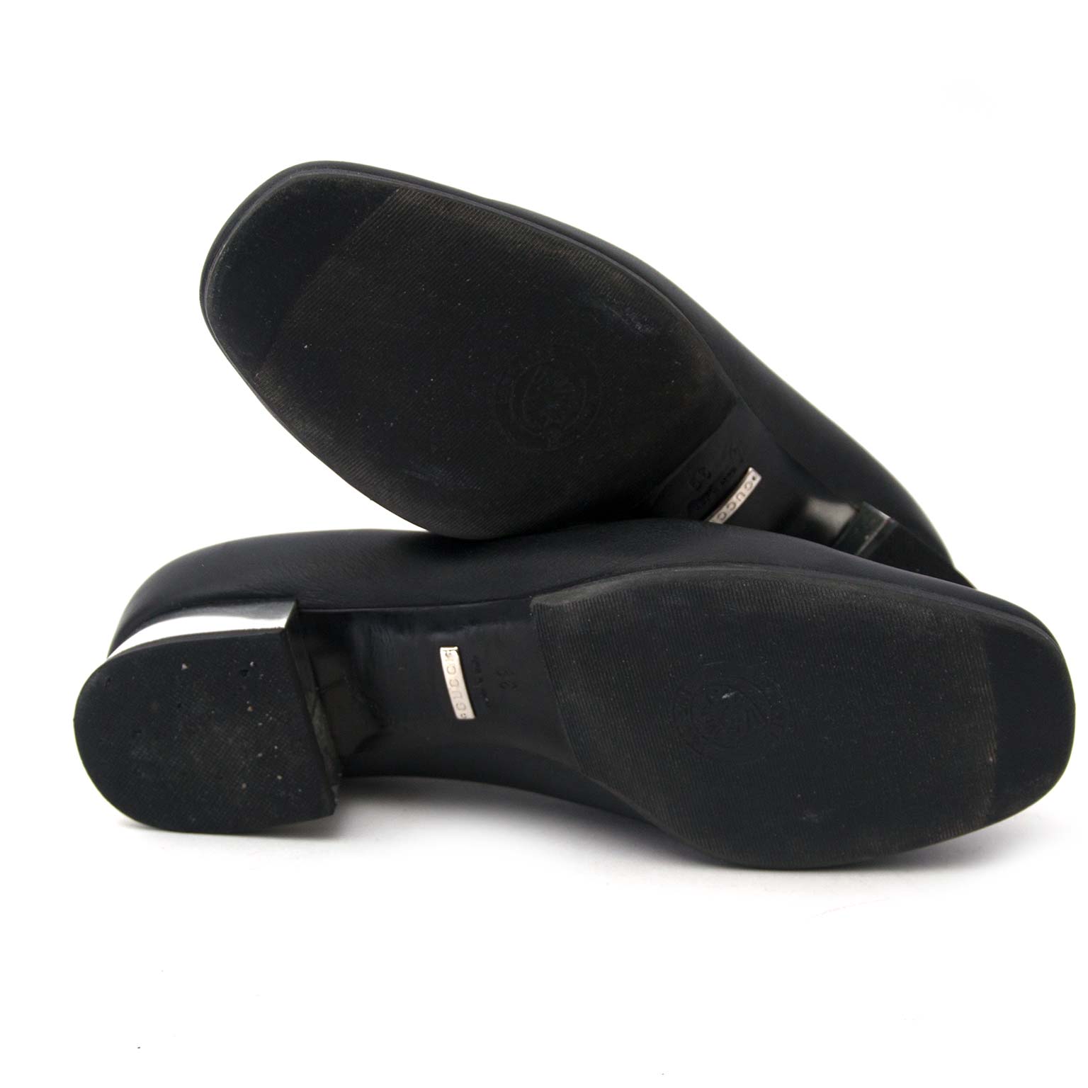 koop veilig online Gucci Black Loafers Silver Heels Size 39