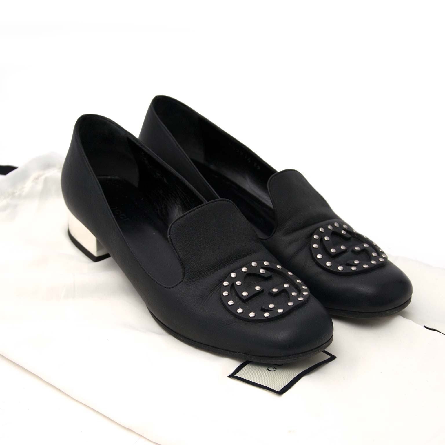 shop safe online Gucci Black Loafers Silver Heels Size 39
