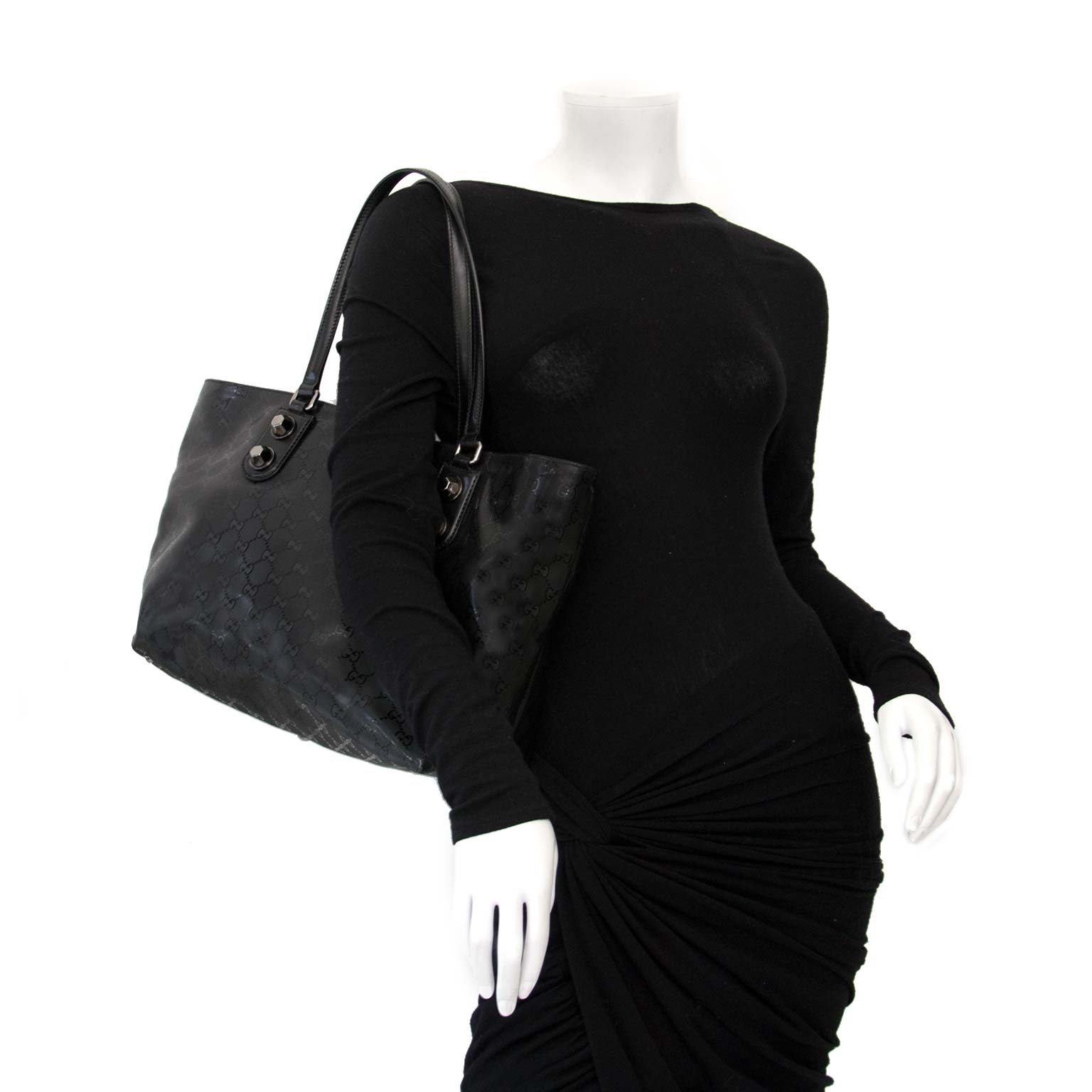 shop safe online secondhand Gucci Black Coated Shopper Monogram