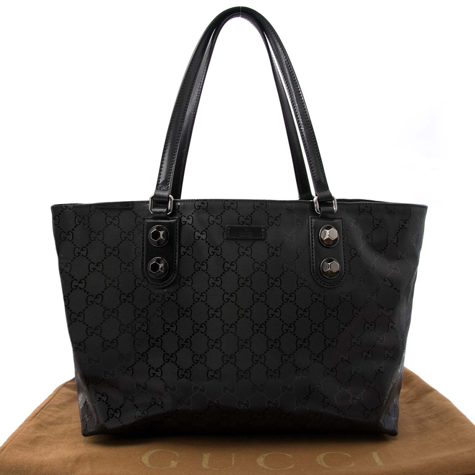 koop veilig online aan de beste prijs Gucci Black Coated Shopper Monogram