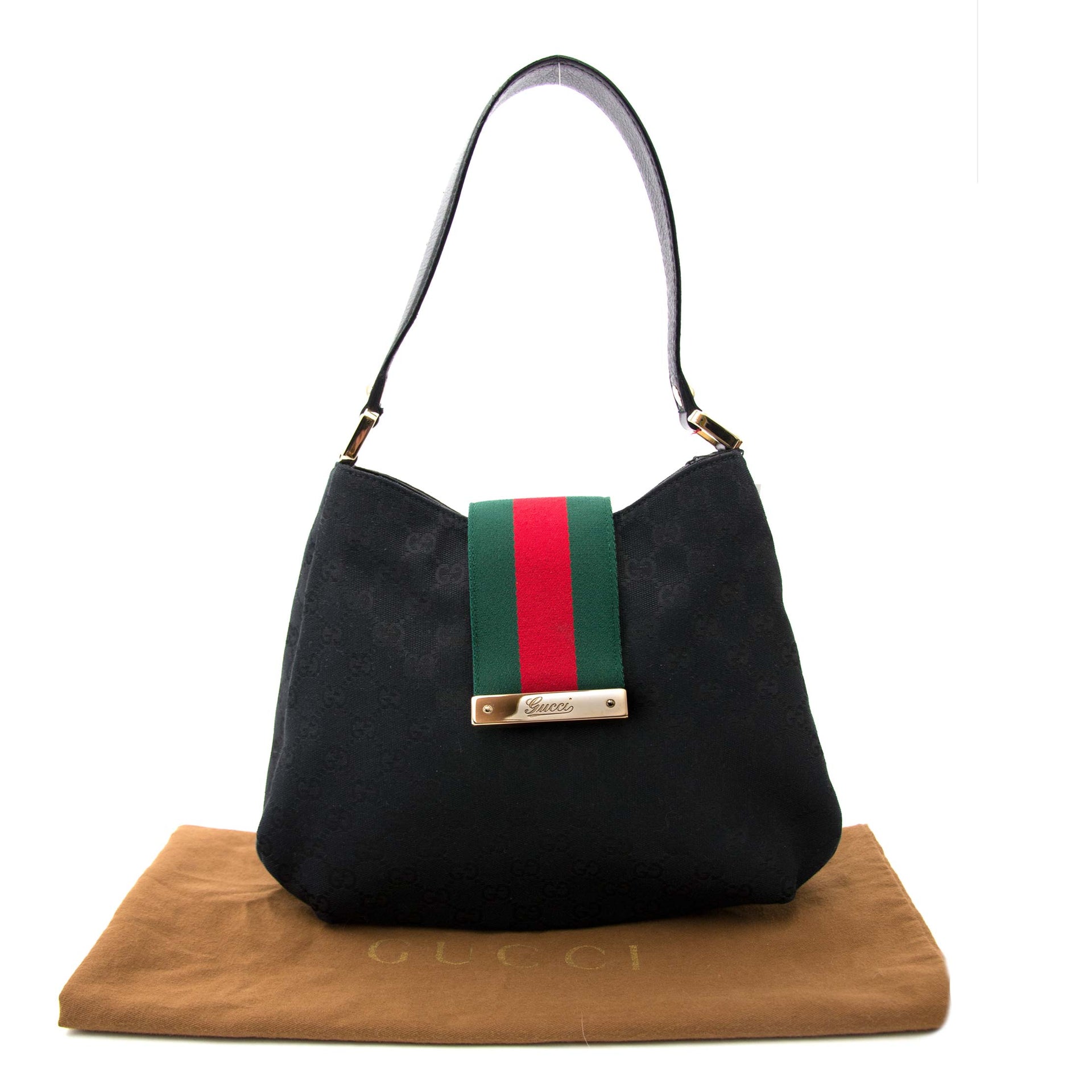 Gucci Fabric Stripe and Monogram Bag