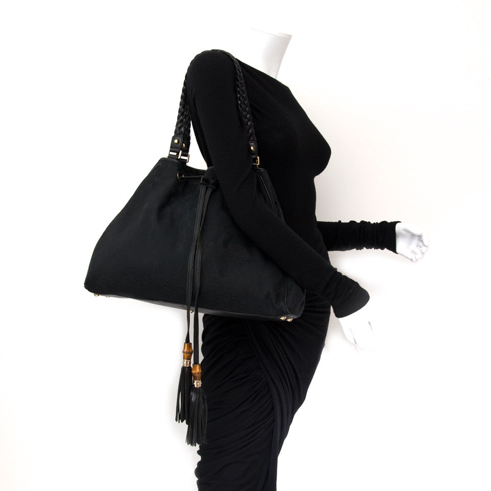 Medium sized Gucci Black Monogram Peggy Tote Bag for the best price with secured next-day shipping and delivery