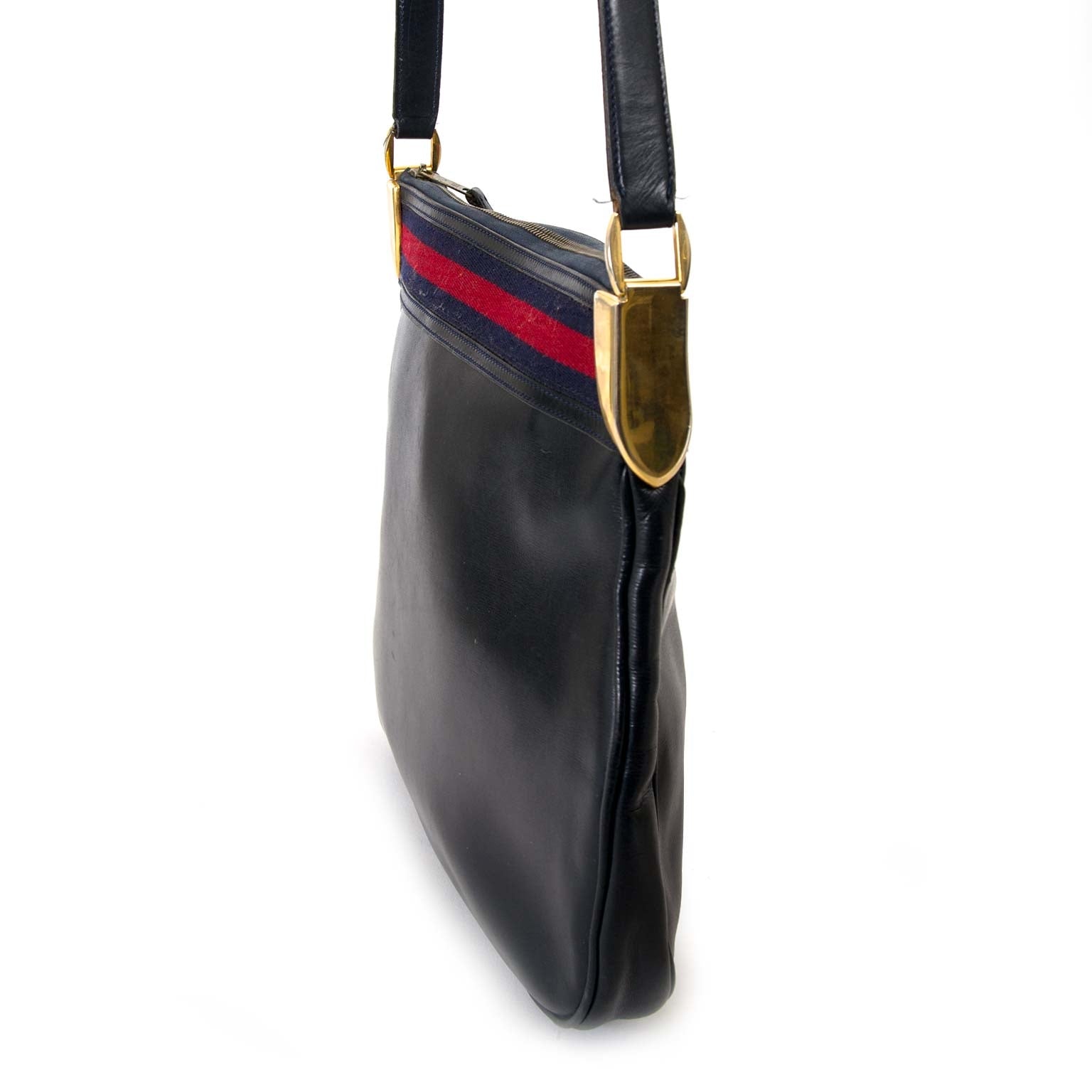 gucci vintage blue web shoulder bag now for sale at labellov vintage fashion webshop belgium