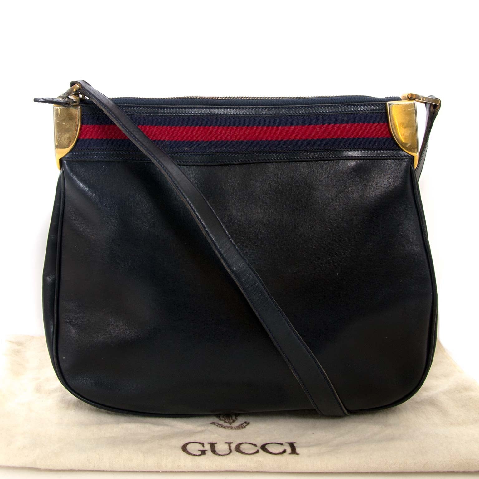 gucci vintage blue web shoulder bag now for sale at labellov vintage fashion webshop belgium