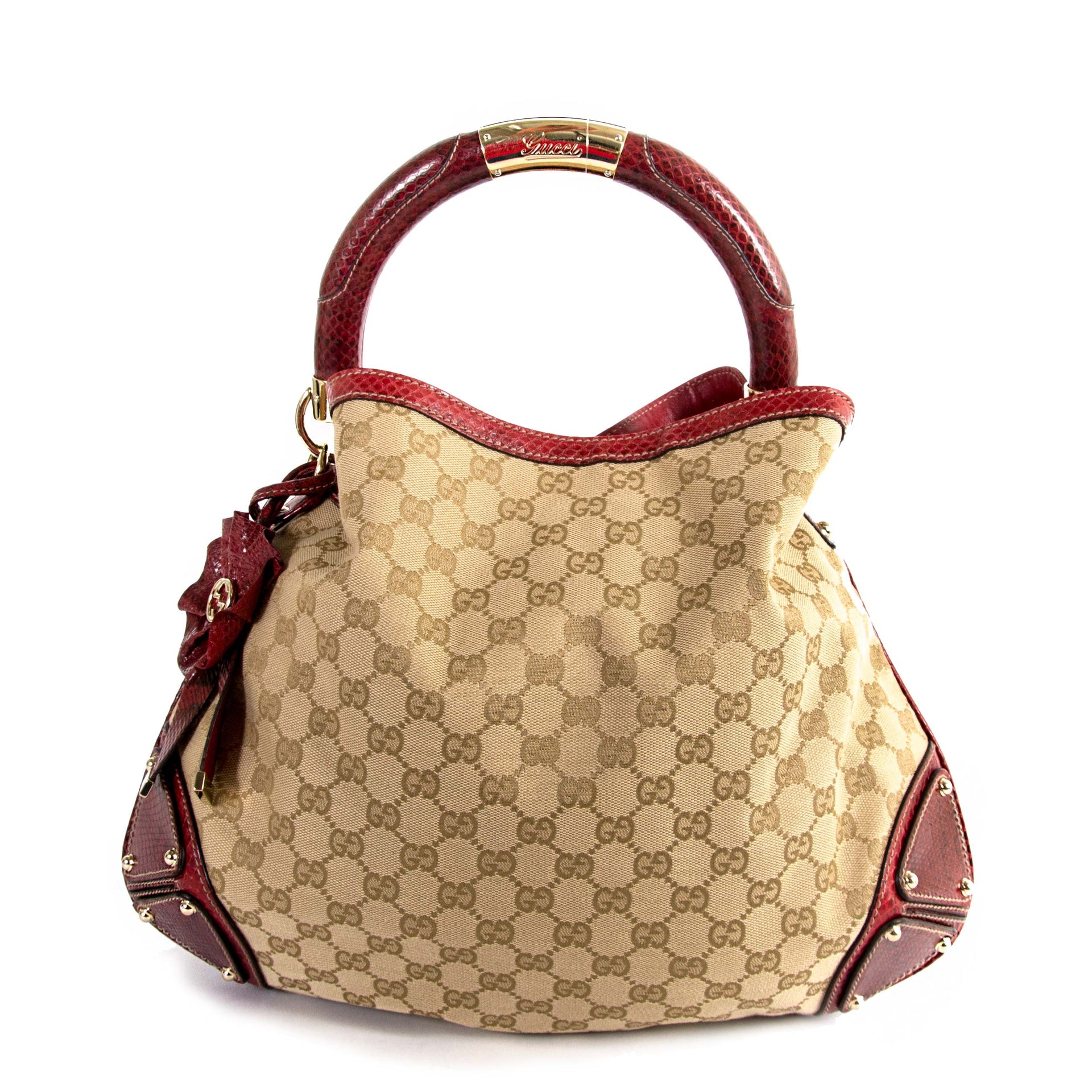 Gucci Limited Edition Monogram And Red Python Indy Bag now for sale at labellov vintage fashion webshop belgium