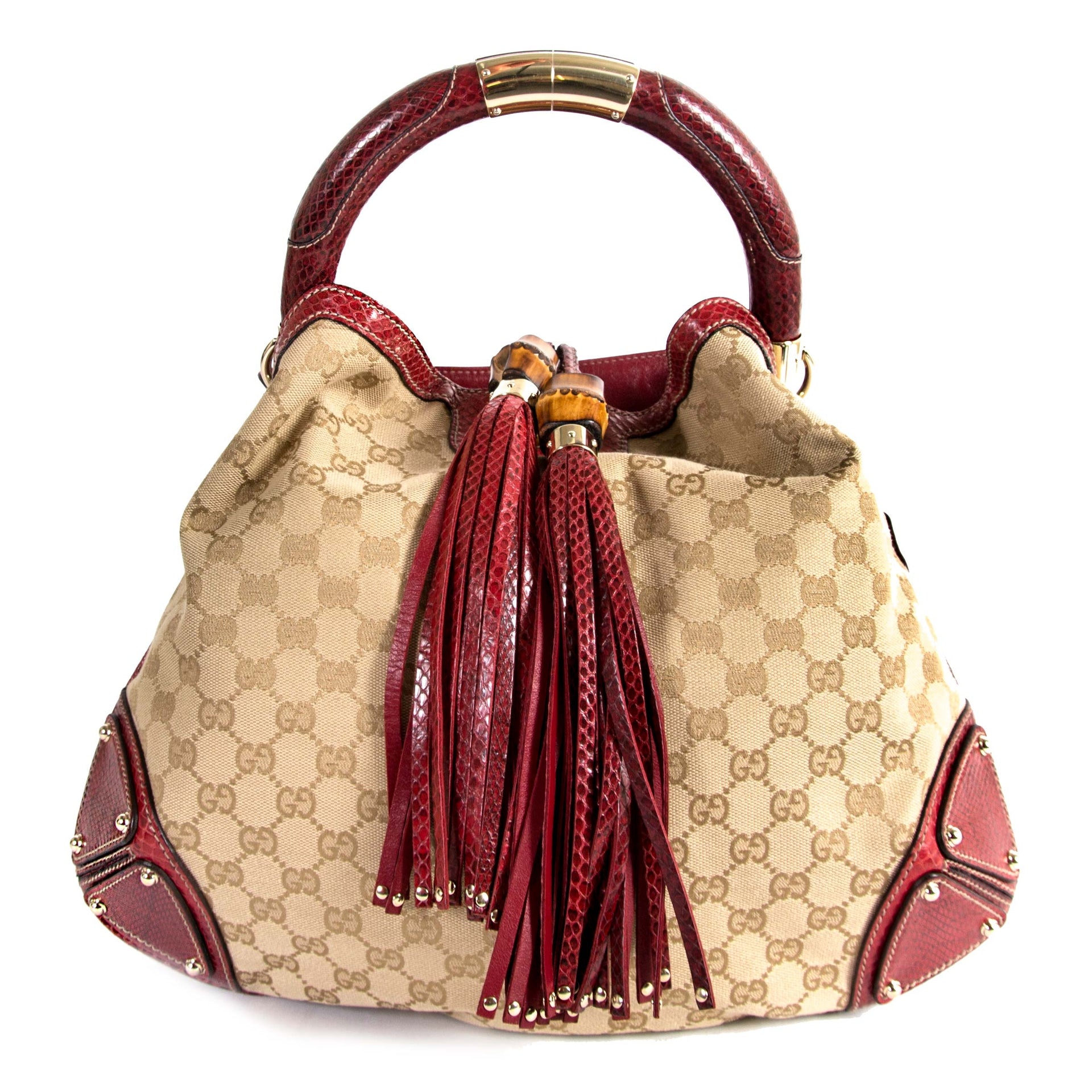 Gucci Limited Edition Monogram And Red Python Indy Bag now for sale at labellov vintage fashion webshop belgium