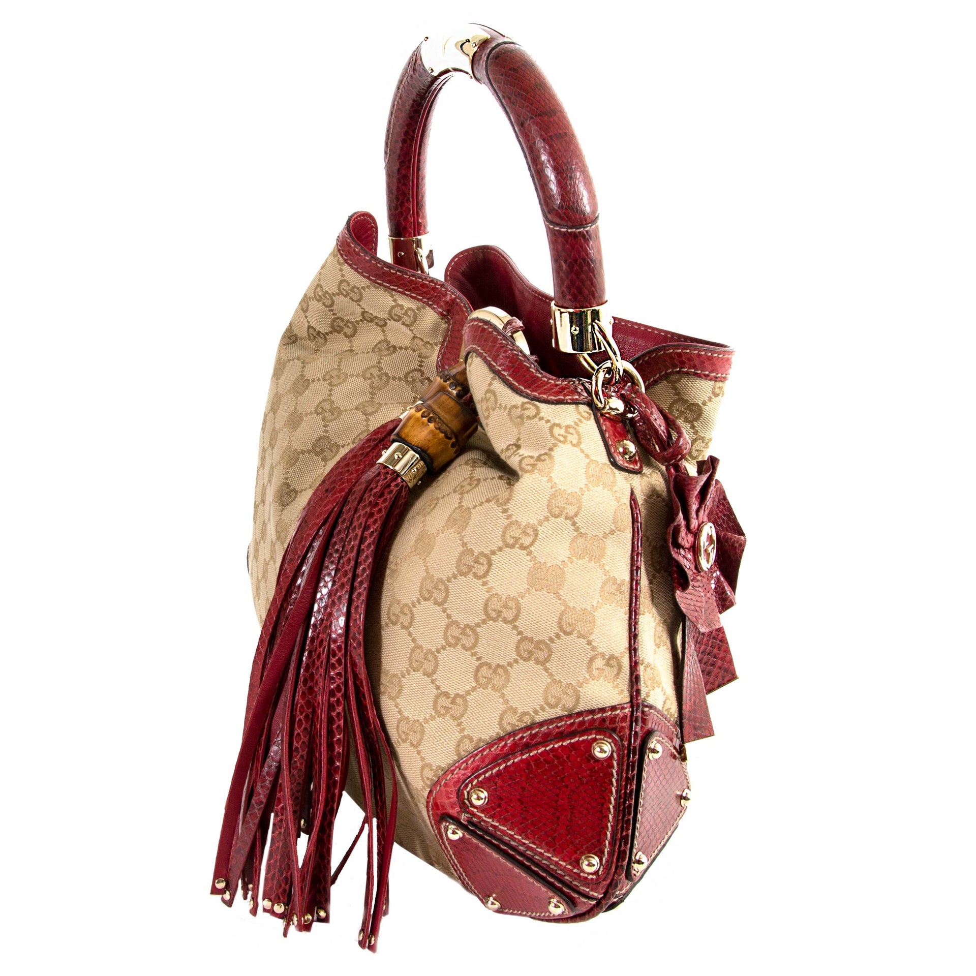 Gucci Limited Edition Monogram And Red Python Indy Bag now for sale at labellov vintage fashion webshop belgium