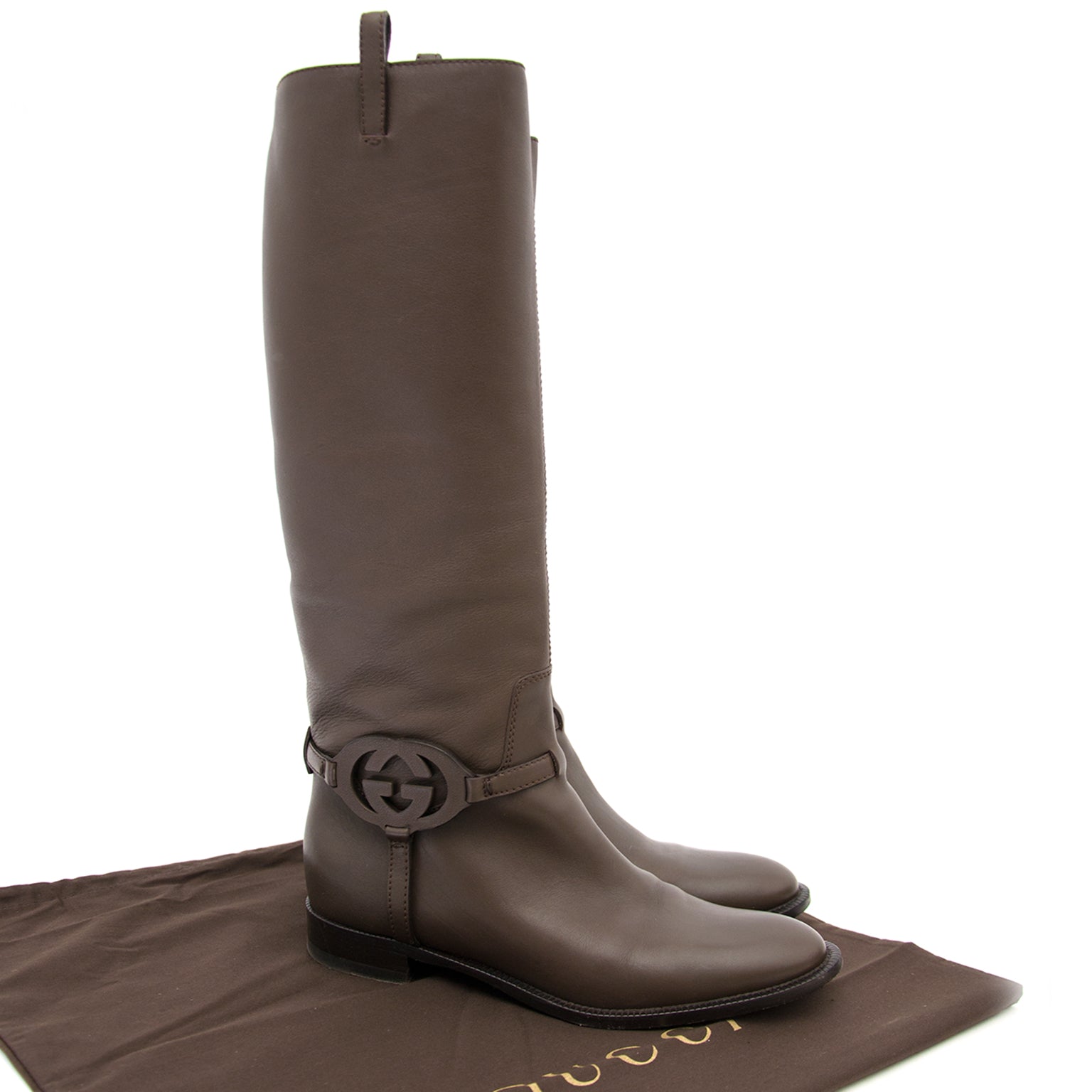 Koop tweedehands Gucci GG Brown Riding Boots Size 38,5 aan de juiste prijs