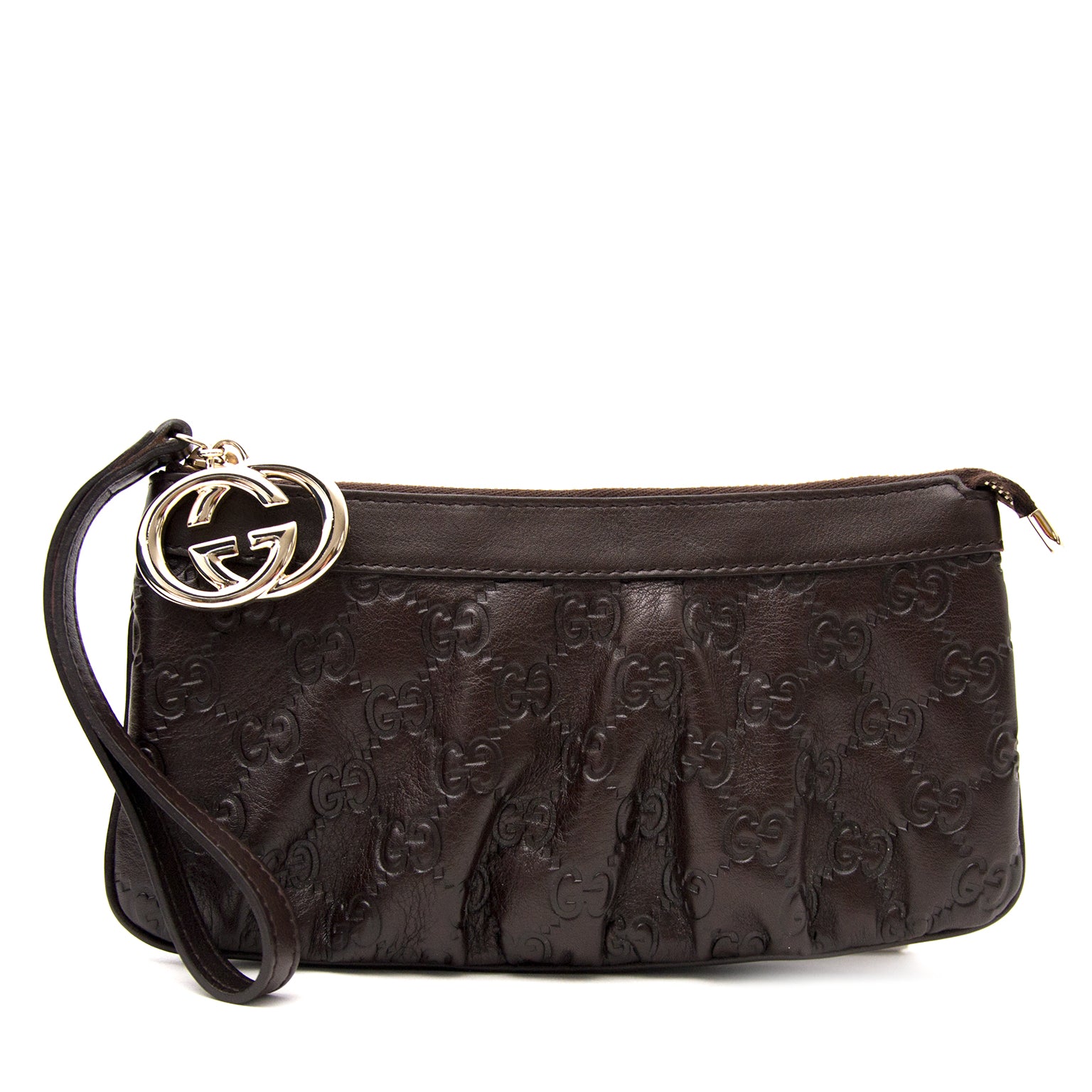 Gucci Monogram Embossed Brown Pochette