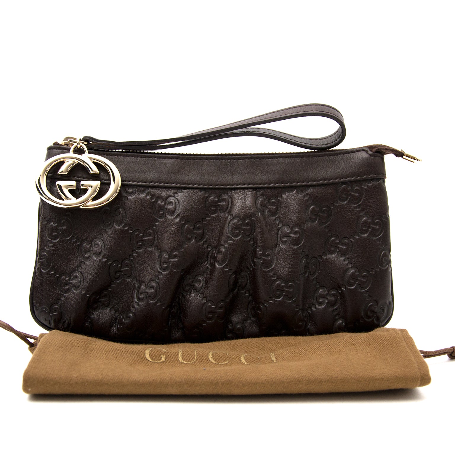 Gucci Monogram Embossed Brown Pochette