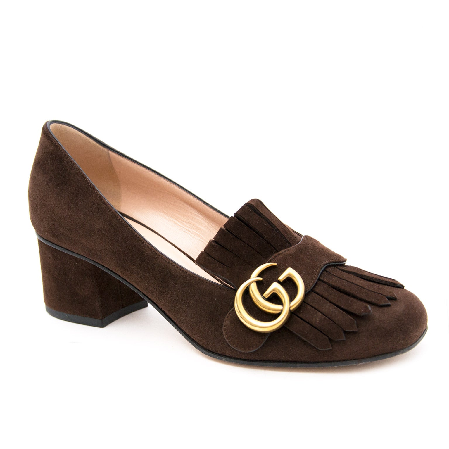 Buy authentic Gucci Brown Suede Loafer Pumps for the current 2017 collection for the best price